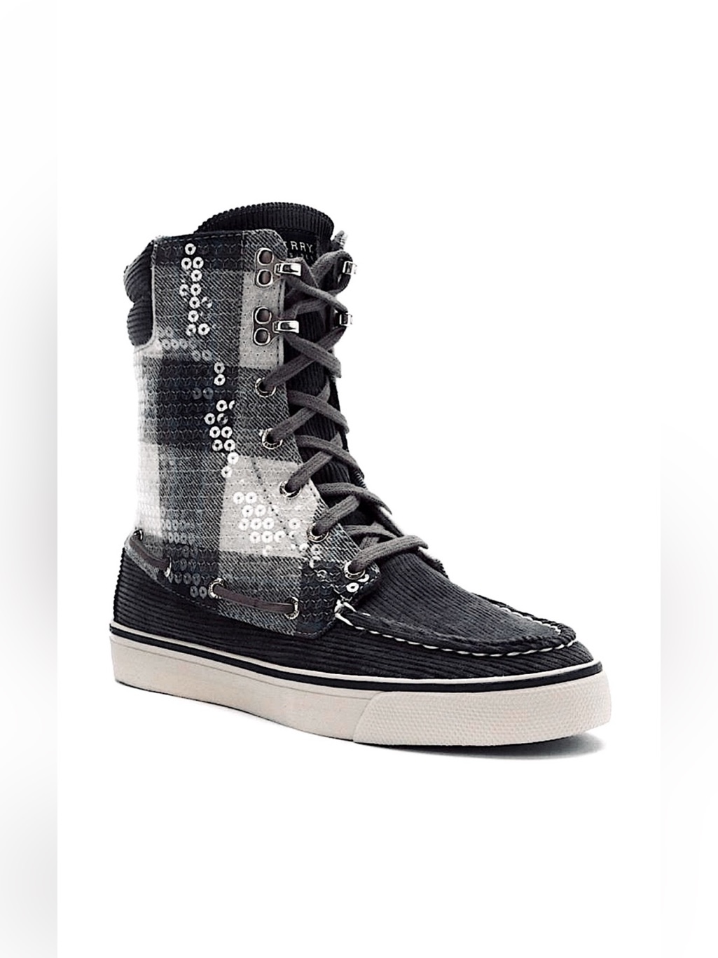 Nwt Sperry Plaid Corduroy Lace Up High Top Boots / Sneakers